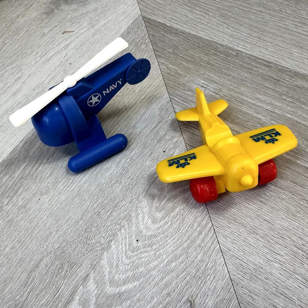 Vintage VikingPlast Yellow KLM Airplane Blue Navy Helicopter Viking Toys Sweden